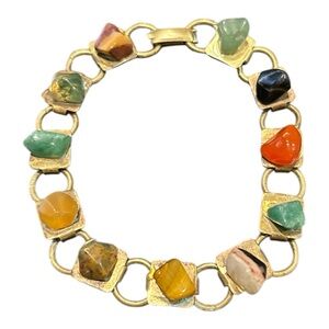 Vintage 1960’s Semi-Precious Stone Gold Tone Bracelet. 8” GUC J25